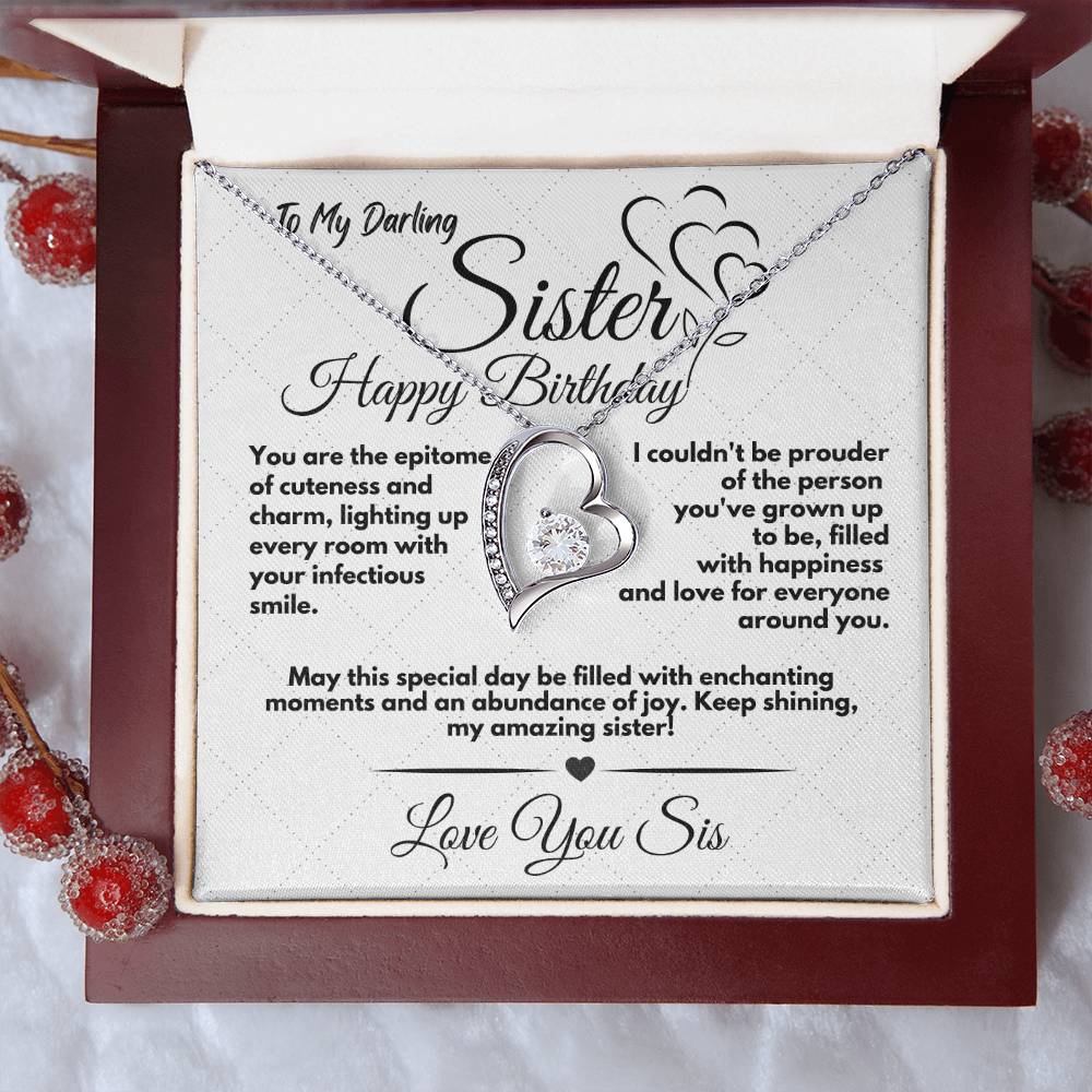 Cute Birthday Gift Ideas To My Sister, Present To Sibling With A Message Card In A Box, Heart Jewelry Necklace To Bonus Sister On Her Bday, Heart Pendant To My Kin - Zahlia