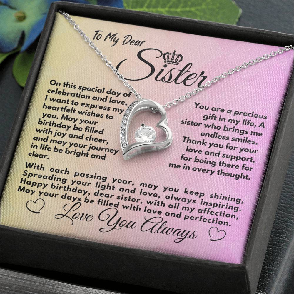 Cute Gifts Ideas To My Sister On Her Birthday, Heart Necklace With A Message Card In A Box, Elegant Jewelry Present For Bonus Sister, Unique Pendant Idea - Zahlia