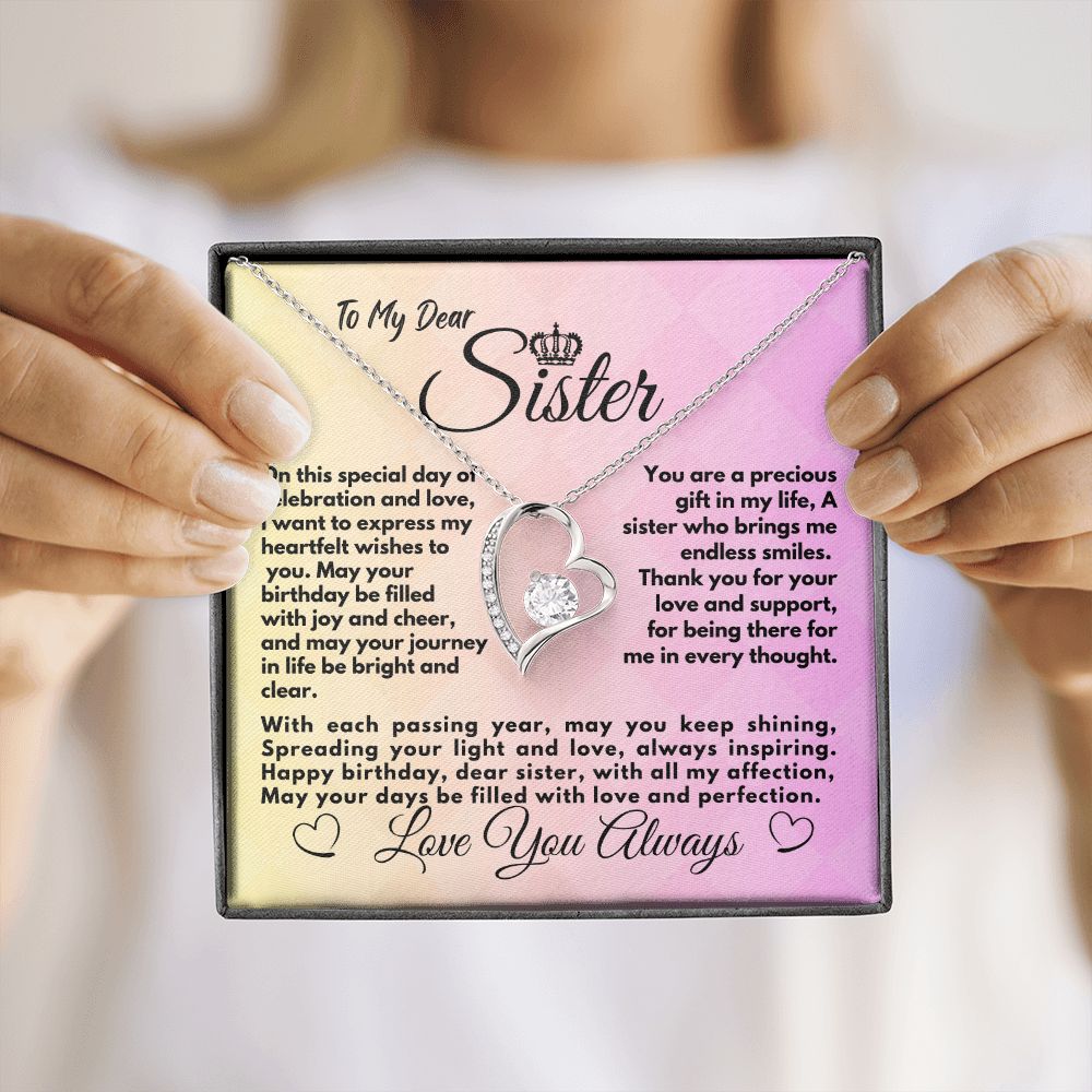 Cute Gifts Ideas To My Sister On Her Birthday, Heart Necklace With A Message Card In A Box, Elegant Jewelry Present For Bonus Sister, Unique Pendant Idea - Zahlia