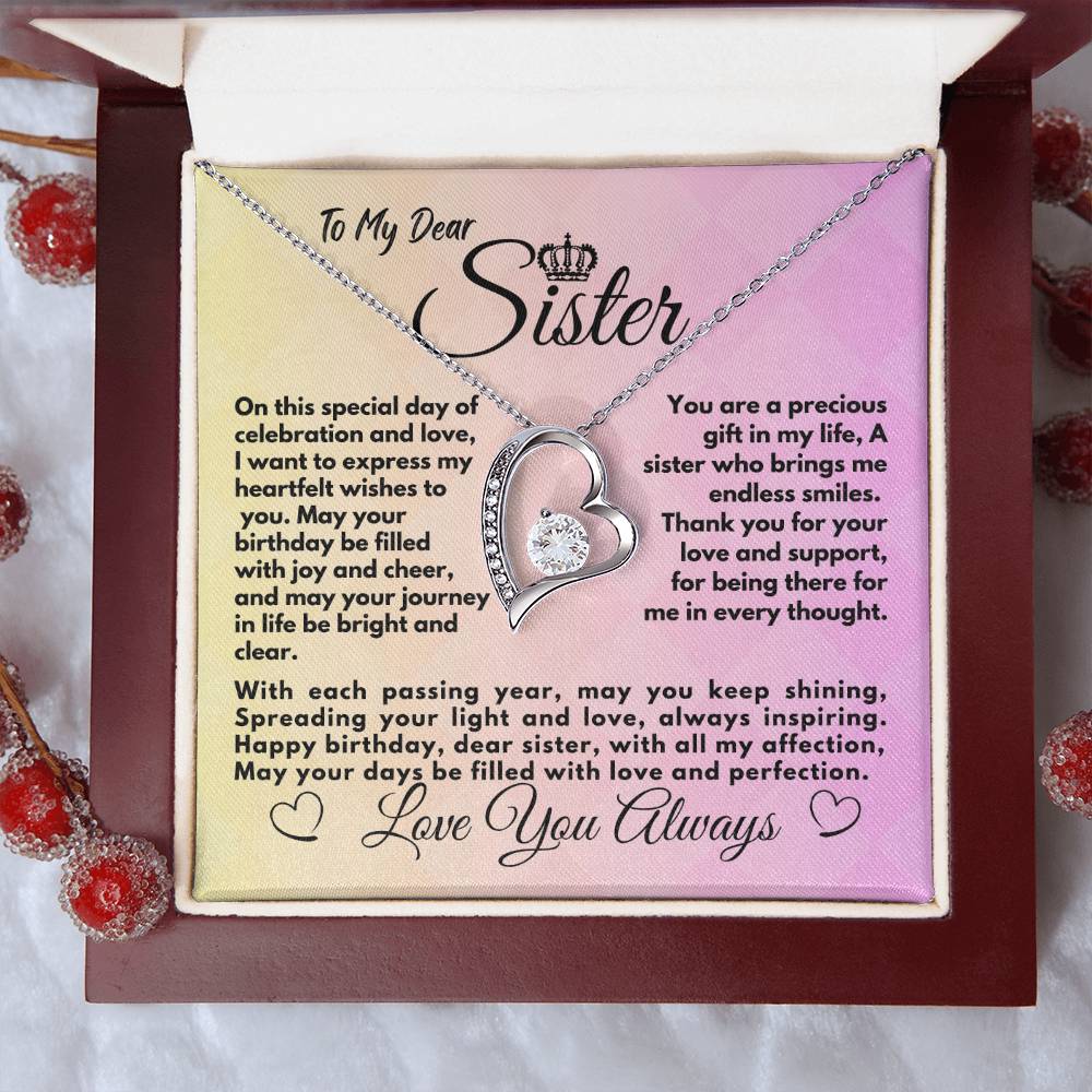 Cute Gifts Ideas To My Sister On Her Birthday, Heart Necklace With A Message Card In A Box, Elegant Jewelry Present For Bonus Sister, Unique Pendant Idea - Zahlia