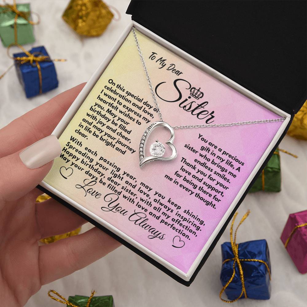 Cute Gifts Ideas To My Sister On Her Birthday, Heart Necklace With A Message Card In A Box, Elegant Jewelry Present For Bonus Sister, Unique Pendant Idea - Zahlia