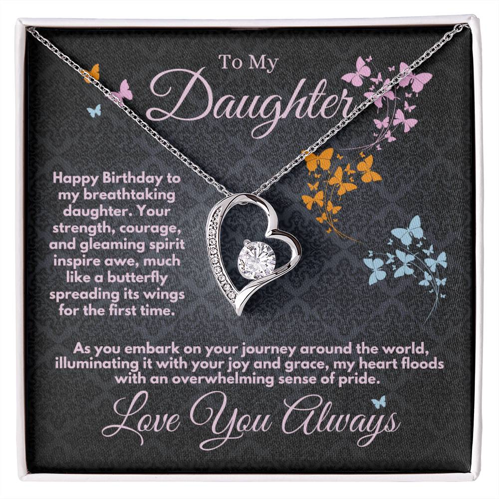 Daughter Birthday Gift Ideas From Mom/Dad/Parents, Heart Jewelry Necklace With A Message Card In A Box, Bday Present For My Daughter/Stepdaughter - Zahlia