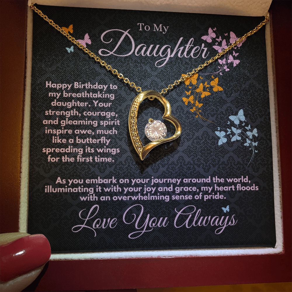 Daughter Birthday Gift Ideas From Mom/Dad/Parents, Heart Jewelry Necklace With A Message Card In A Box, Bday Present For My Daughter/Stepdaughter - Zahlia