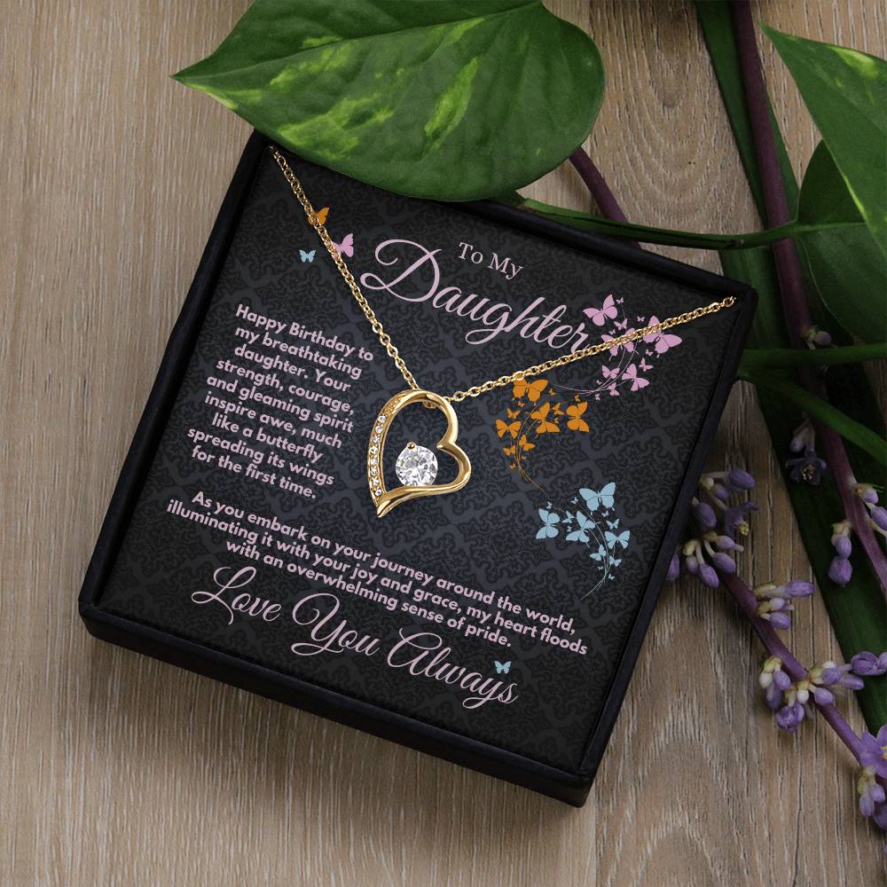 Daughter Birthday Gift Ideas From Mom/Dad/Parents, Heart Jewelry Necklace With A Message Card In A Box, Bday Present For My Daughter/Stepdaughter - Zahlia