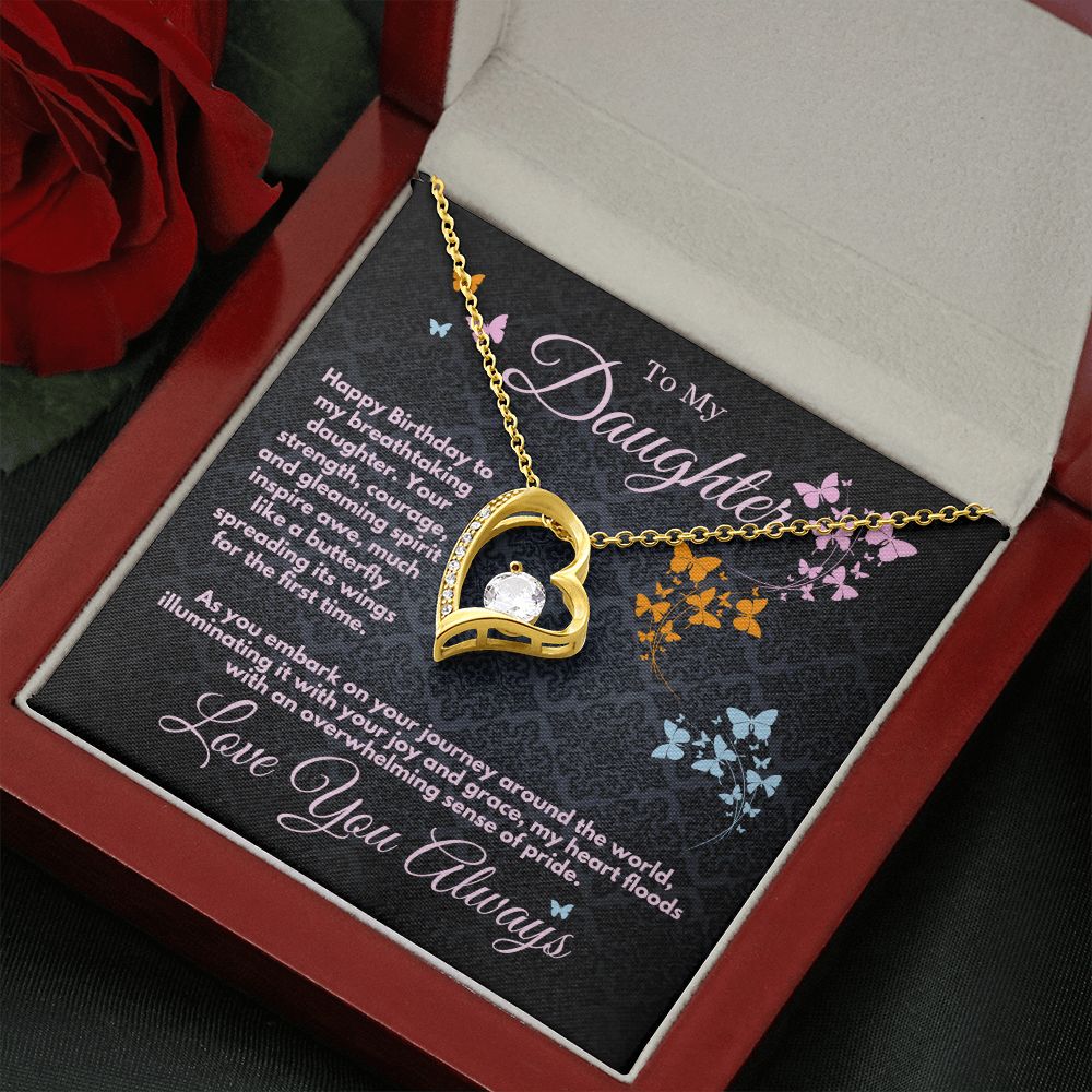 Daughter Birthday Gift Ideas From Mom/Dad/Parents, Heart Jewelry Necklace With A Message Card In A Box, Bday Present For My Daughter/Stepdaughter - Zahlia