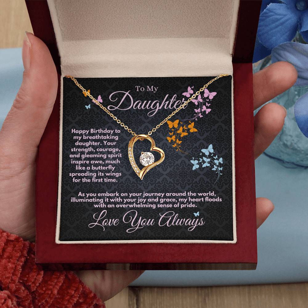 Daughter Birthday Gift Ideas From Mom/Dad/Parents, Heart Jewelry Necklace With A Message Card In A Box, Bday Present For My Daughter/Stepdaughter - Zahlia