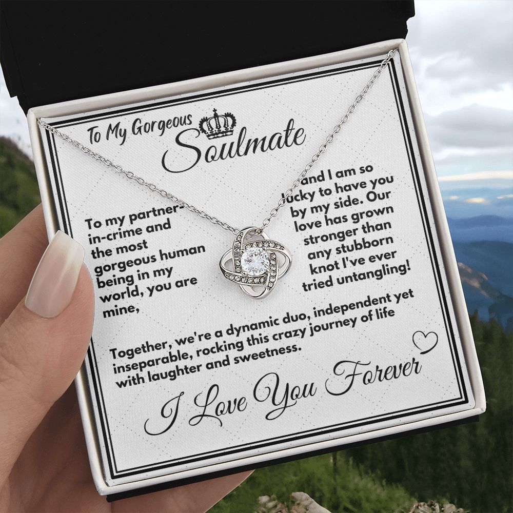 Gift To My Soulmate/Wife, Elegant Love Knot Necklace With Message In A Gift Box, Jewelry Present From Hubby, Unique Pendant Gifts Ideas To My Soulmate In Life - Zahlia