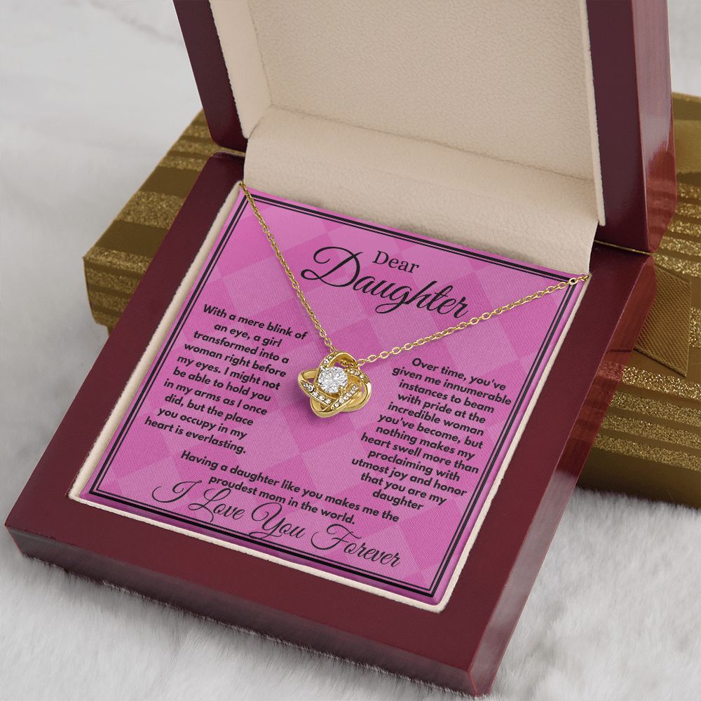 Unique Birthday Gift For Daughter/Stepdaughter, Love Knot Jewelry Necklace With A Heartfelt Message Card In A Lovely Box, Bday Present From Parents To Daughter - Zahlia